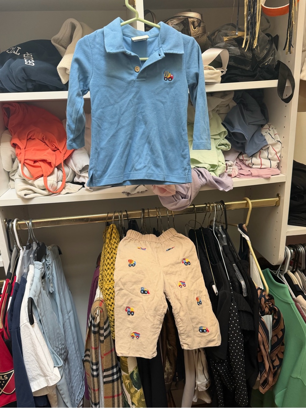Zucchini Kids Light Blue Long-Sleeve Polo with Car Embroidery and Matching Pants